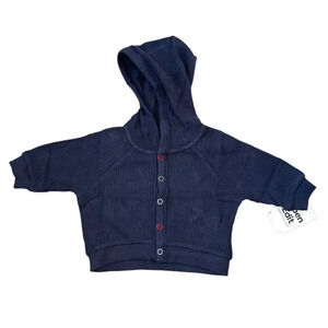 Open Edit Thermal Knit Snap Up Cotton Hoodie in Navy Charcoal NEW Infant